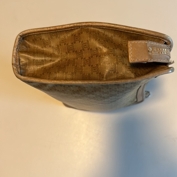 Celine Beige Macadam Coated Canvas Clutch or Pouch Signature Logo